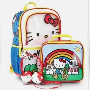 Hello Kitty Girls 17" Backpack, Lunch Box, and Headphones Set, 4-Piece Set